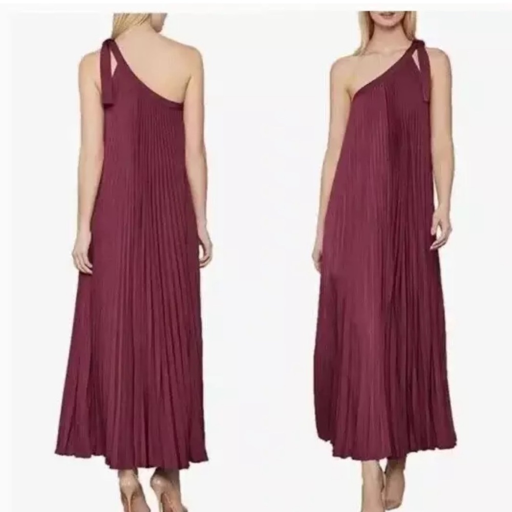 BCBG MaxAzria JUF6Q674 Pleated One-Shoulder Maxi Dress Burgundy XXS